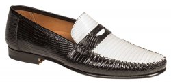 Mezlan "Cubas" 7107-L Black / White Genuine Lizard / Calfskin Shoes.