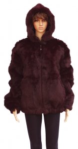 Winter Fur Ladies Burgundy Full Skin Rabbit Jacket With Detachable Hood W05S04BD.