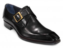 Duca Di Matiste "Massa" Black Genuine Italian Calf Leather Monk Strap Dress Shoes.