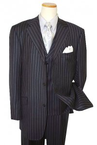 Extrema by Zanetti Navy/Chalk Stripes Super 120's Wool Vested Suit RL42587