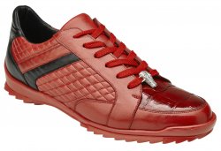 Belvedere "Joel" Red / Black Genuine Crocodile / Soft Calf Lace-Up Sneakers 31606.