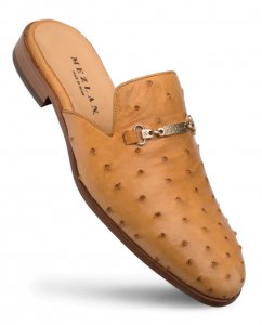 Mezlan "SX4839-S" Camel Genuine Ostrich Slide Mule Half Shoes.