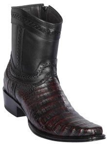 Los Altos Black Cherry Genuine Caiman Belly European Square Toe Low Shaftt Cowboy Boots 76B8218