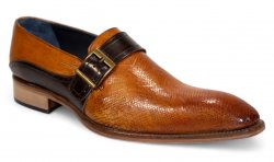 Duca Di Matiste "Sezze" Cognac/Chocolate Genuine Italian Calf Leather Snake Print Monk Strap Dress Shoes.