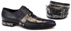 Mauri "Foro" 4789 Grey Genuine Python Hand-Painted / Black Pebble Grain / Calf Shoes.
