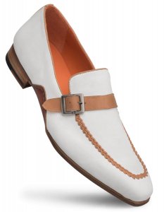 Mezlan "9909" Camel & Bone Genuine Nubuck / Calf-Skin Leather Loafer Shoes.