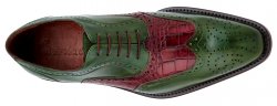Belvedere "Sesto" Antique Wine Genuine Hand Painted Alligator / Antique Emerald Italian Calf Shoes 1B8