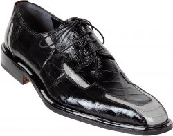 Mauri "Corduroy" 4400 Black / Dark Grey Genuine Alligator / Ostrich Leg / Baby Crocodile Shoes