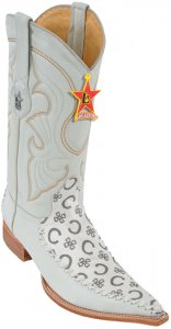 Los Altos Winter White Fashion Design / Deer Skin 3X Toe Cowboy Boots 955304