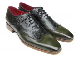 Paul Parkman Green Genuine Leather Men's Wingtip Oxford Floater Dress Shoes 023-GREEN