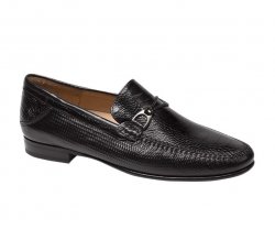 Mezlan "Vesta" Black Genuine Ostrich Paw / Woven Calfskin Moccasin Loafer Shoes 7161-P.