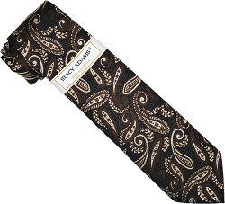 Stacy Adams Collection SA023 Chocolate Brown / Black / Cream Paisley Design 100% Woven Silk Necktie/Hanky Set
