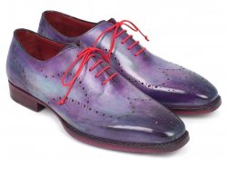 Paul Parkman ''87PRP11''Welted Purple Genuine Leather Wingtip Oxfords Goodyear Shoes.