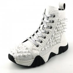 Fiesso White Glitter / Spiked High Top Sneakers FI2405