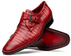 Marco Di Milano "Rovigo" Red Genuine Caiman Crocodile Dress Shoes