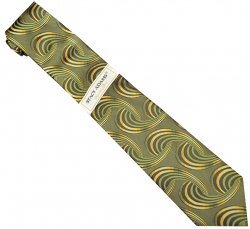 Stacy Adams Collection SA143 Olive Green / Gold Artistic Design 100% Woven Silk Necktie/Hanky Set