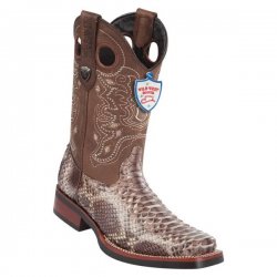 Wild West Rustic Brown Genuine Python Rubber Sole Square Toe Cowboy Boots 28195785