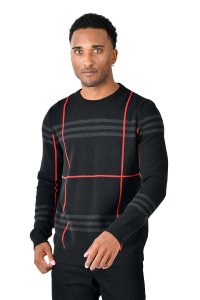 Barabas Black / Red / Grey Plaid Cotton Blend Pull-Over Sweater GLS2001