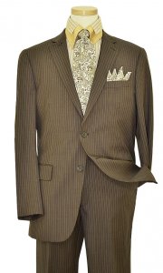 Vincenzi Brown With Cognac / Canary Yellow Pinstripes Wool & Silk Blended Super 140'S Suit V83800