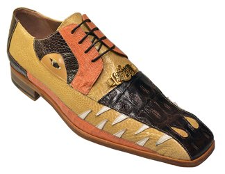 Mauri Dark Brown,Orange and black Genuine Crocodile and Ostrich Leg Nappa Shoes With Teeth and Eyes