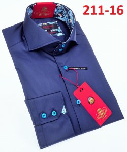 Axxess Blue Cotton Modern Fit Dress Shirt With Button Cuff 211-16.