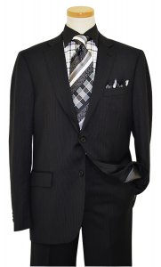 Elements by Zanetti Black With White Pinstripes Super 120's Wool Classic Fit Suit 141/020/373