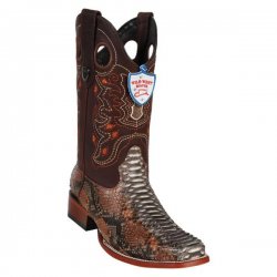 Wild West Rustic Cognac Genuine Python Square Toe Cowboy Boots 28185788