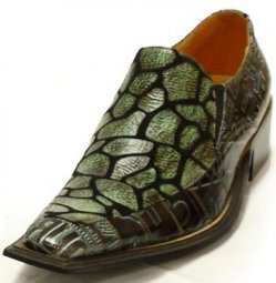 Fiesso Blue / Green Alligator Print Pointed Toe Leather Shoes FI6050