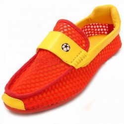 Fiesso Red / Yellow Loafer Shoes With Fabric Honeycomb Design FI2132