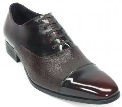 Carrucci Burgundy Genuine Deer / Patent Leather Lace-up Oxford Shoes KS2240-01.