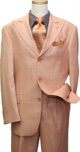 Earvin Magic Johnson Salmon With Charcoal Grey Windowpanes Super 120's Wool Suit AN37556