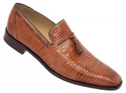 Mauri "1034" Cognac Genuine Lizard Hand Painted / Burnished Cognac Calf Dressy Loafer Shoes With Tassel