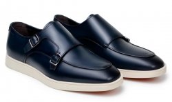 Belvedere "Marcio" Navy Genuine Nappa Leather Hybrid Double Buckle Shoes.