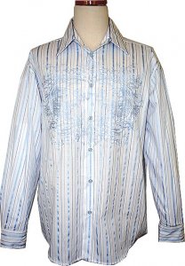 Pronti White/Sky Blue Embroidery With Lurex Stripes Cotton Blend Shirt S1536