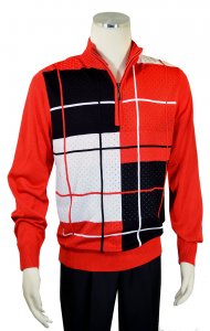 Bagazio Red / Black / White Sectional Design Quarter Zip Pullover Sweater BM2079