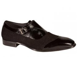 Mezlan "Havre" Black Glass Beaded Suede Soft Patent Hi-Fashion Multi-Textured Monkstrap Shoes