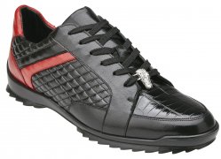 Belvedere "Joel" Black / Red Genuine Crocodile / Soft Calf Lace-Up Sneakers 31606.