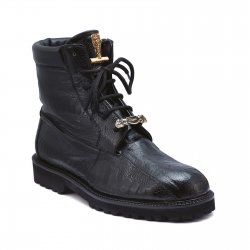 Mauri "4949" Black Hand-Painted Genuine Ostrich Tractor Sole Boots.
