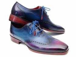 Paul Parkman ''084VX55'' Blue / Purple Genuine Leather Wingtip Oxfords Shoes.