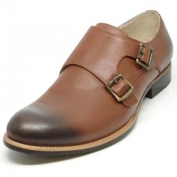Encore By Fiesso Brown Leather Loafer Shoes With Double Buckle FI9051
