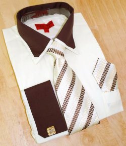 Jean Paul Cream/Brown Shirt/Tie/Hanky Set JPS-20