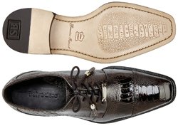 Top and Botton of Belvedere "Batta" Chocolate All-Over Genuine Ostrich Lace-Up Shoes