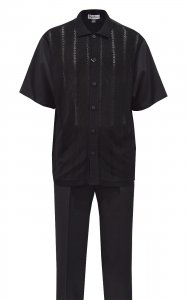 Silversilk Black Striped / Dashed Design Short Sleeve Knitted Outfit With Spitfire Cap 4330