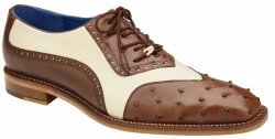 Belvedere "Sesto" Brown / Cream Genuine Ostrich Quill / Italian Calf Wingtip Shoes R54.
