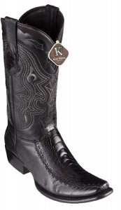 King Exotic Black Leather Ostrich Leg Dubai Square Toe Cowboy Boots 479F0505