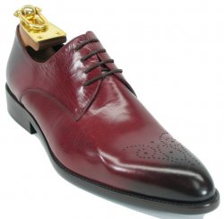 Carrucci Burgundy Genuine Calf Skin Leather Perforated Oxford Shoes KS479-04.
