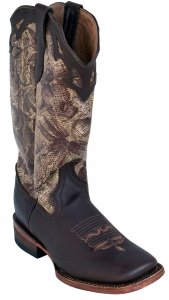 Ferrini Ladies 81093-14 Mocha Floral Genuine Cowhide Leather V-Toe Cowboy Boots.