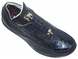 Mauri 8900 Navy Genuine Alligator And Mauri Embossed Nappa Leather Sneakers With Silver Mauri Alligator Head