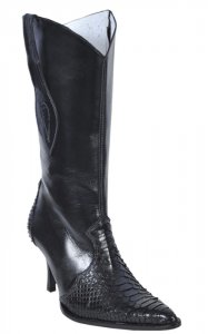 Los Altos Ladies Black Genuine Python Snake Skin High Top Boots With Zipper 375705