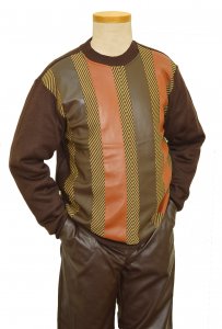Bagazio Brown / Caramel / Beige PU Leather Pull-Over Sweater Outfit BM1657